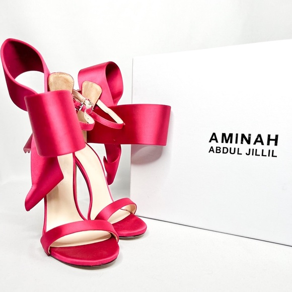 Aminah Abdul Jillil Bow Satin Pink Fuchsia Pointed Toe Heels 6 - Picture 8 of 10